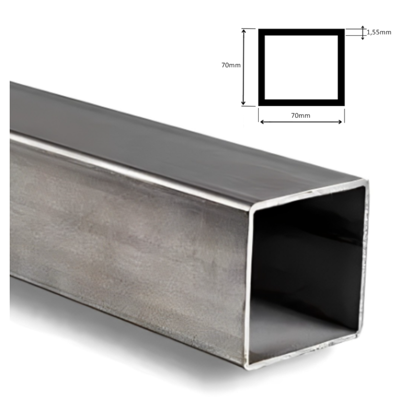 Tubo Quadrado Galvanizado 70x70mm (7cm x 7cm) Aço Carbono Resistente